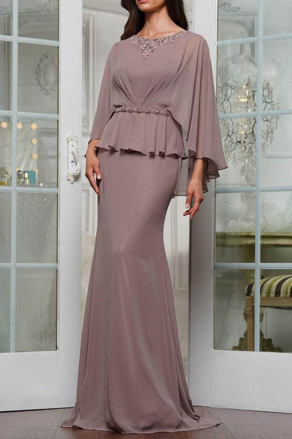 Elegant Chiffon Mother Dress With Cape – TANYA BRIDAL