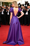 Deep V-Neck Long Satin A Line Gala Evening Dress With Sleeves