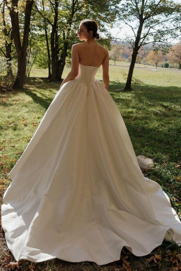 #DZ9313 Strapless Long Wedding Dress Lace Up Back