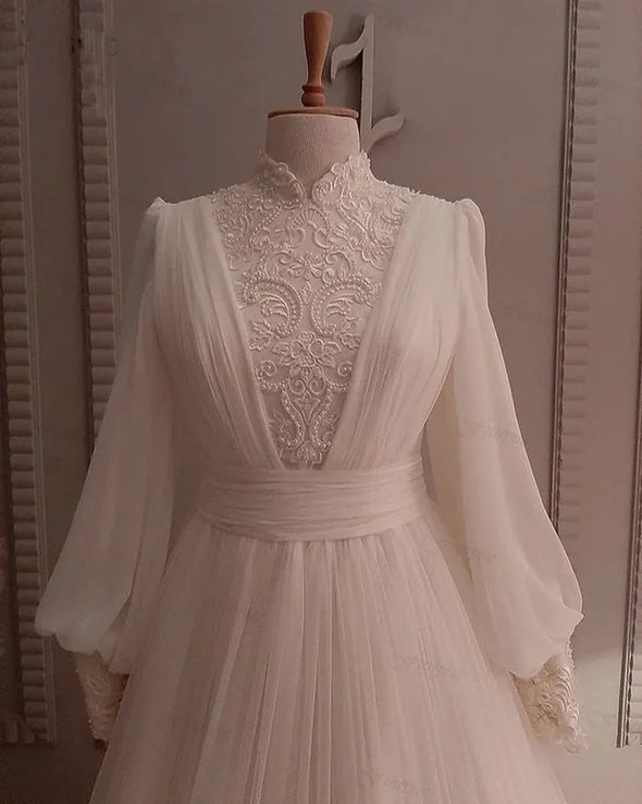 Elegant Lace Muslim Wedding Dresses Dubai Arabic