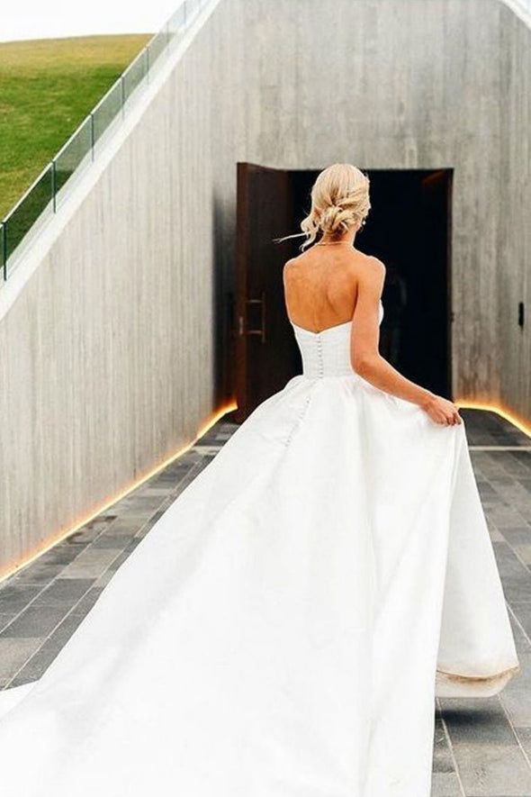 Sweetheart A Line Satin Wedding Gown With Buttons