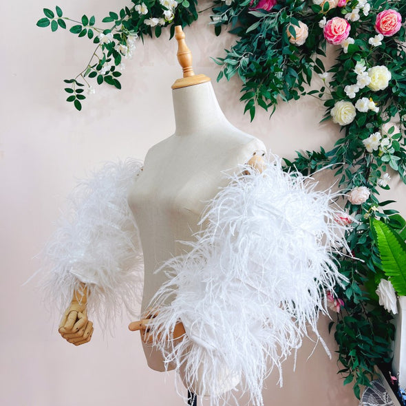 Black Puffy Detachable Ostrich Feather Sleeves For Wedding Party