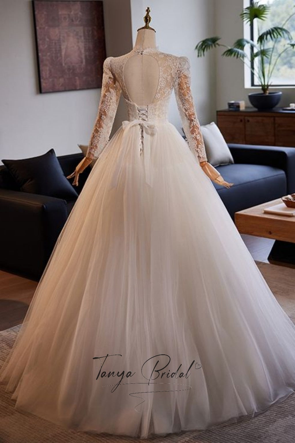 Full Sleeves High Neck Open Back Lace Ball Gown Wedding Dress TANYA BRIDAL Full Sleeves High Neck Open Back Lace Ball Gown Wedding Dress TANYA BRIDAL