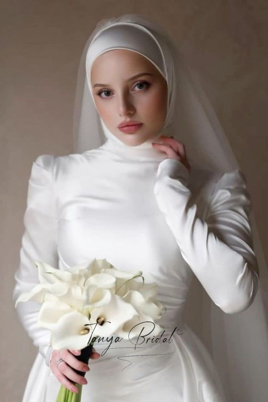 High Neck Mermaid Muslim Wedding Dress Satin Bridal Gown TANYA BRIDAL High Neck Mermaid Muslim Wedding Dress Satin Bridal Gown TANYA BRIDAL