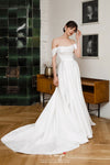 #DZ9401 Off The Shoulder Satin Wedding Dress With Detachable Lace Sleeves