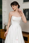 #DZ9401 Off The Shoulder Satin Wedding Dress With Detachable Lace Sleeves