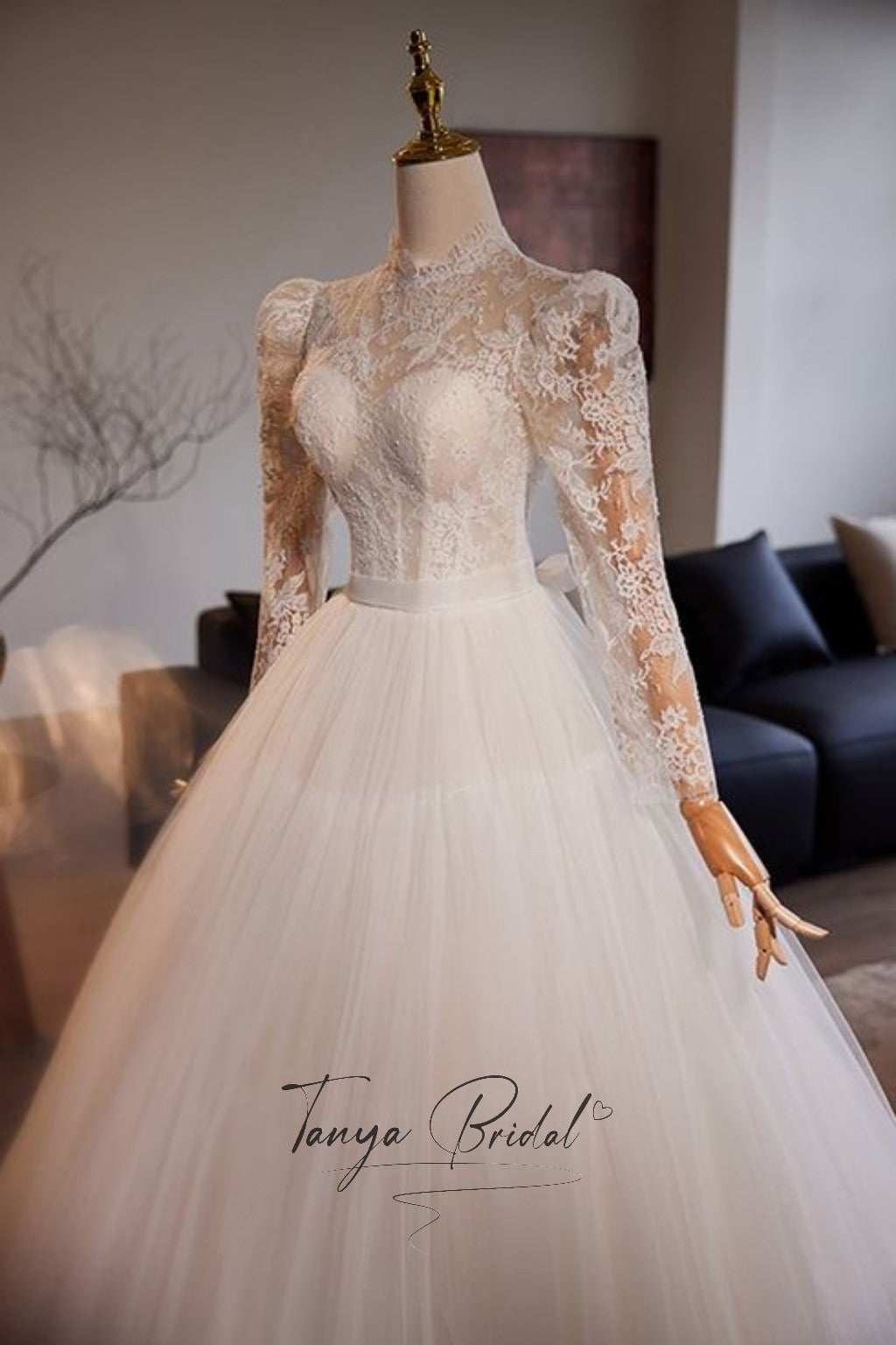 Full Sleeves High Neck Open Back Lace Ball Gown Wedding Dress TANYA BRIDAL Full Sleeves High Neck Open Back Lace Ball Gown Wedding Dress TANYA BRIDAL