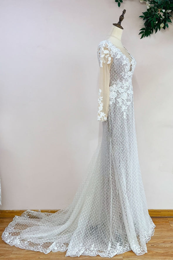 Champagne Lining Mermaid Lace Wedding Dresses DW251