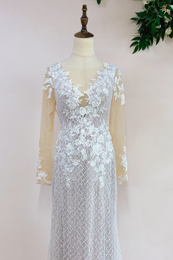Champagne Lining Mermaid Lace Wedding Dresses DW251
