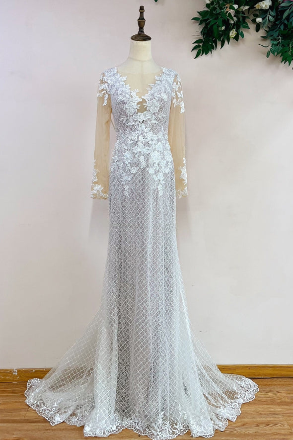 Champagne Lining Mermaid Lace Wedding Dresses DW251