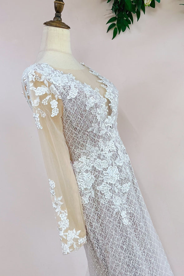 Champagne Lining Mermaid Lace Wedding Dresses DW251