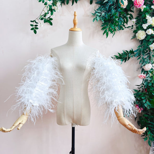 Black Puffy Detachable Ostrich Feather Sleeves For Wedding Party