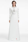 #DZ9400 White Long Crystal Full Sleeves Evening Dress