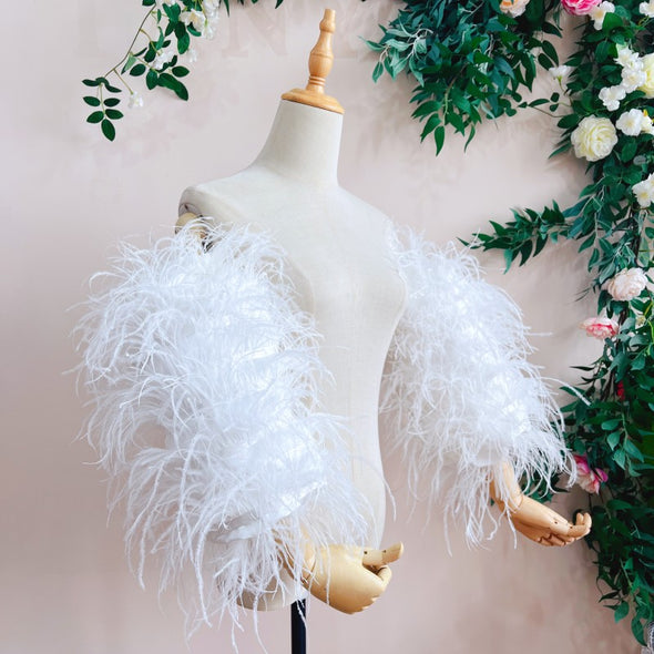 Black Puffy Detachable Ostrich Feather Sleeves For Wedding Party