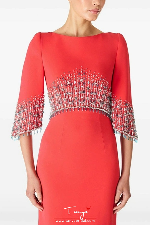 #DZ9398 Half Sleeves Mermaid O Neck Evening Dress