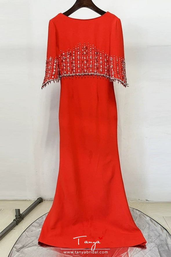 #DZ9398 Half Sleeves Mermaid O Neck Evening Dress