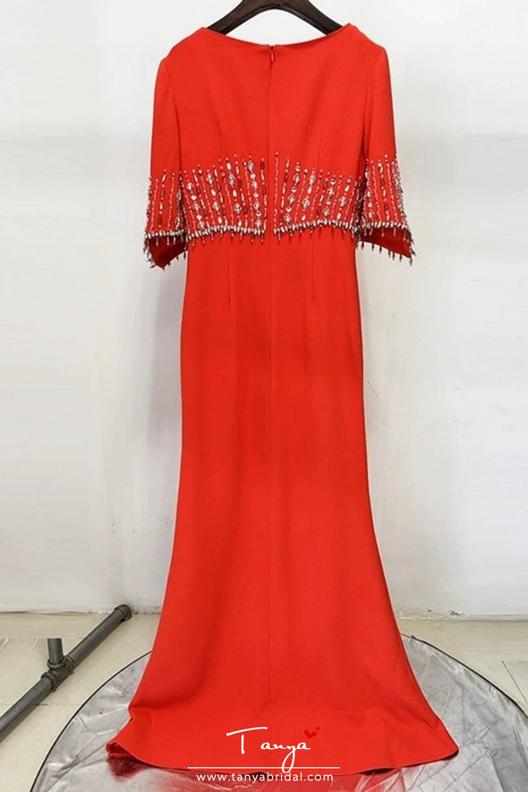 #DZ9398 Half Sleeves Mermaid O Neck Evening Dress