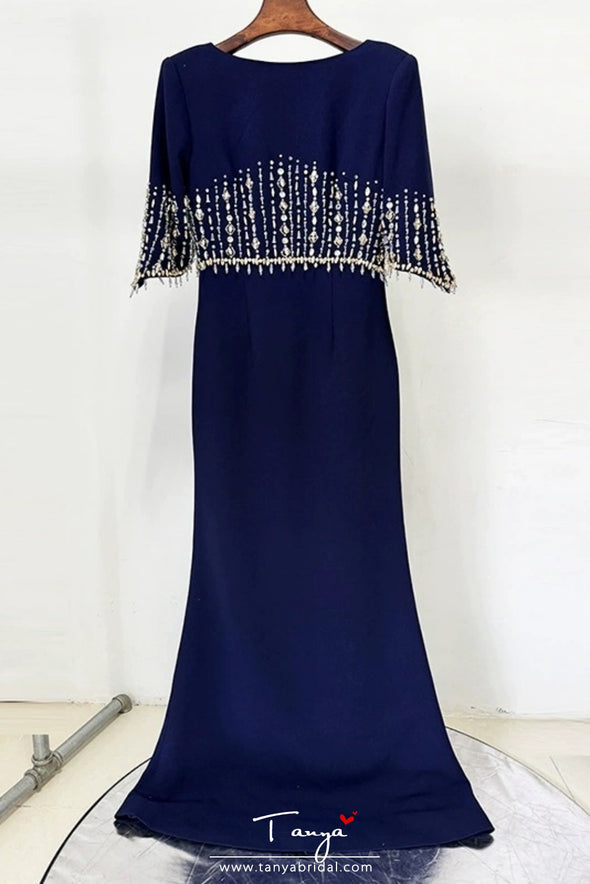 #DZ9398 Half Sleeves Mermaid O Neck Evening Dress