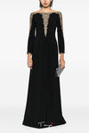 #DZ9399 Boat Neck Long Sleeves Beadings Evening Dress