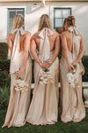 #DZ9415 Champagne Long Bridesmaid Dress Halter Neck Backless