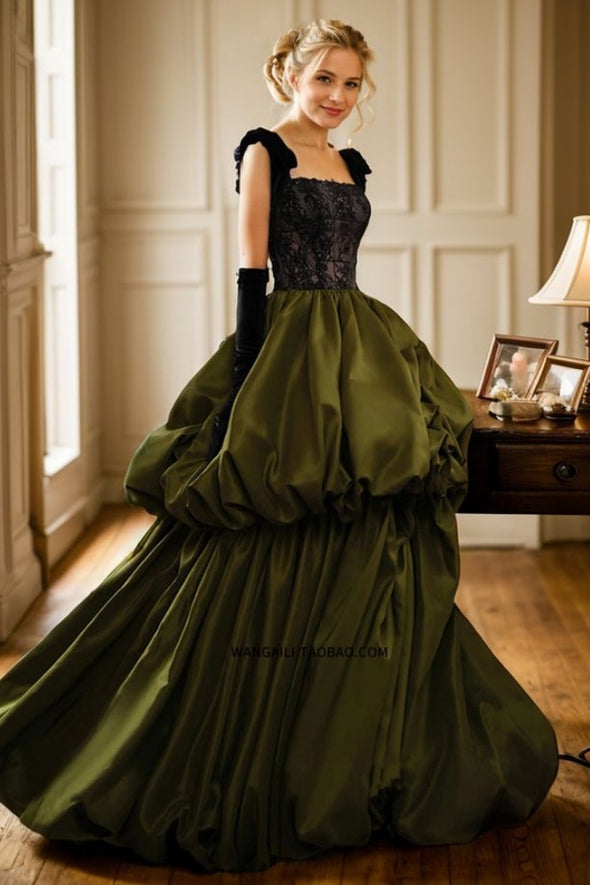 Olive Green Long Ball Gown Prom Dress With Slit – TANYA BRIDAL
