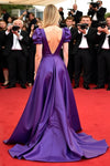 Deep V-Neck Long Satin A Line Gala Evening Dress With Sleeves