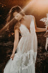 New Boho A Line V Neck Beach Wedding Dress