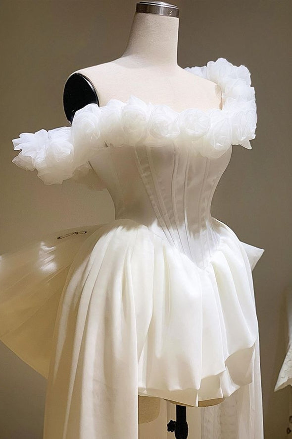 Romantic Flowers Strap Short Wedding Dress