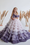 #DZ9410 Girls Special Occasion Purple Gradient Ruffle Party Dress