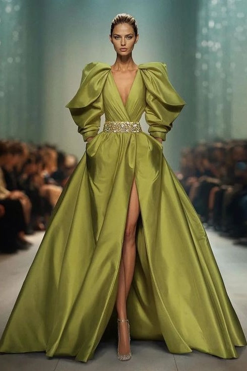 DZ9305 Olive Green Taffeta Long Prom Dress TANYA BRIDAL DZ9305 Olive Green Taffeta Long Prom Dress TANYA BRIDAL