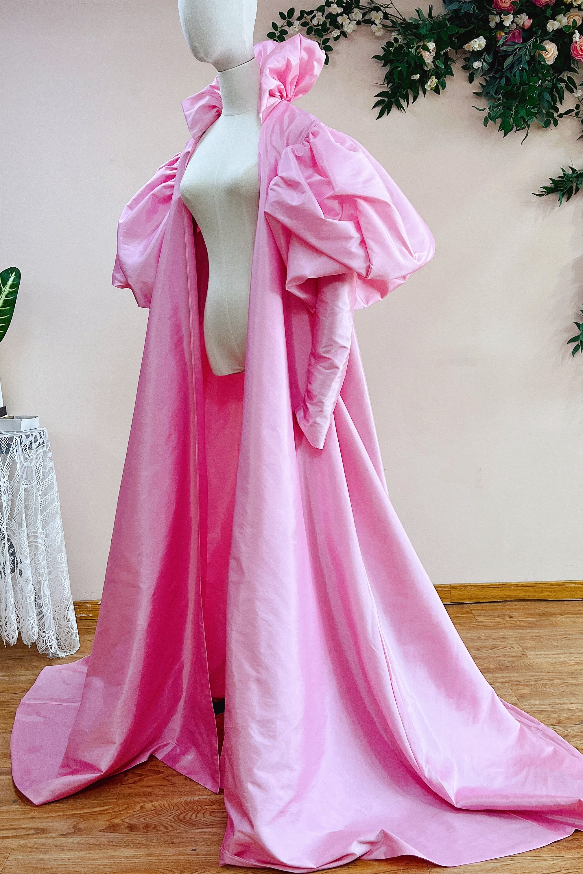Pink Taffeta High Collar Long Women Fashion Evening Cape – TANYA BRIDAL