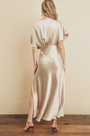 Chamapgne Side Split Bridesmaid Dress Short Sleeves 242242029