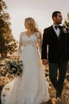 #DZ9369 A Line Lace V Neck Plus Size Wedding Gown
