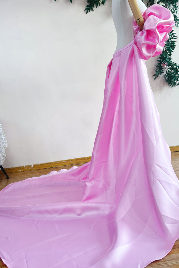 Pink Mikado Satin Long Wedding Party Outfit Lady Evening Cape