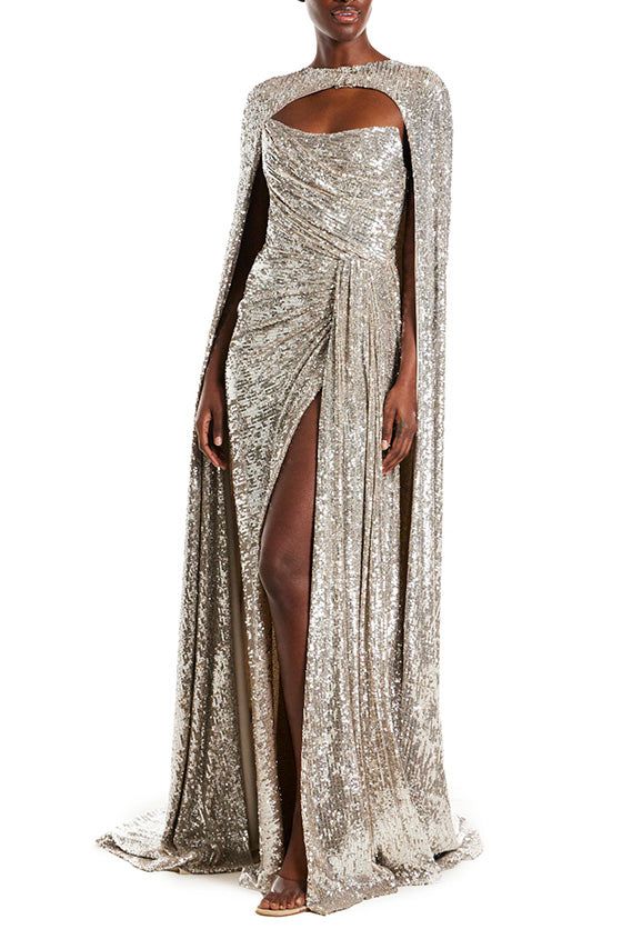 Long Sequin Cape For Evening Party