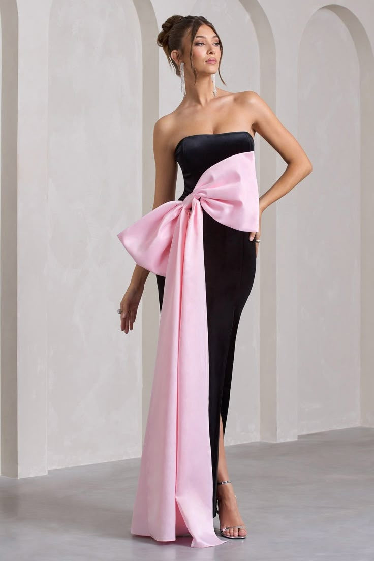 Black Velvet Dress With Pink Bow – TANYA BRIDAL