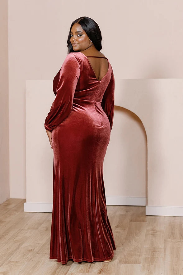 Mother Of The Bride Velvet Dress V Neck Long Sleeves – TANYA BRIDAL