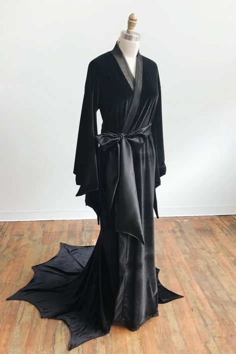 Halloween Black Party Dress V Neck Long Flare Sleeves