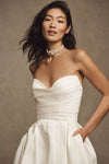 Strapless A Line Taffeta Wedding Dress Buttons Back