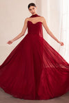 Sweetheart Long Chiffon Evening Party Dress With Neck Scarf