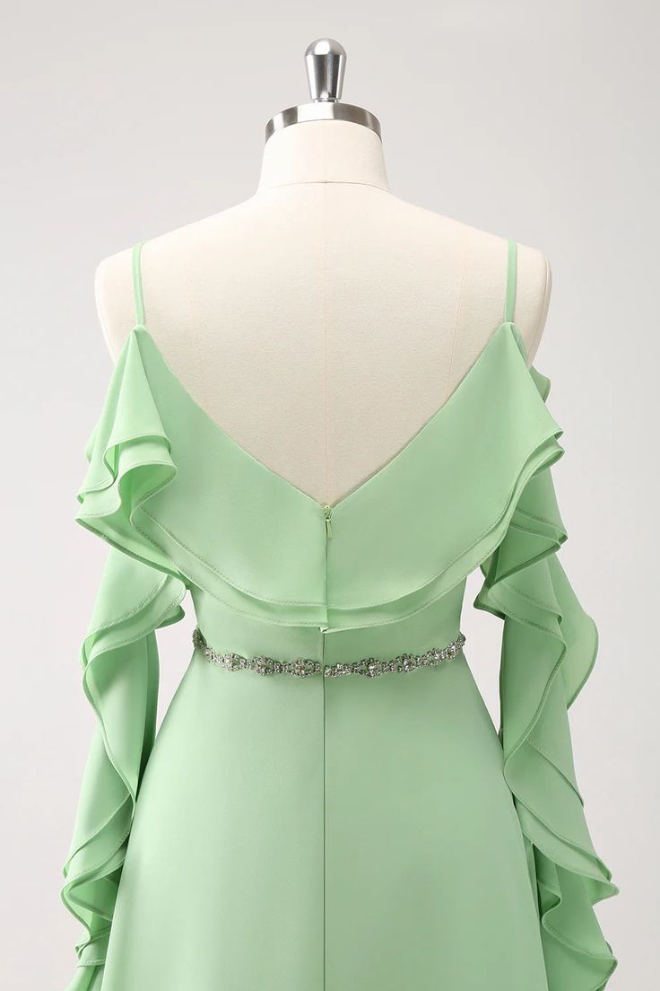 A Line Light Green Long Chiffon Bridesmaid Dress With Ruffles TANYA BRIDAL A Line Light Green Long Chiffon Bridesmaid Dress With Ruffles TANYA BRIDAL