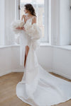 3D Rose Flower Lady Cape With Train Runway Coat