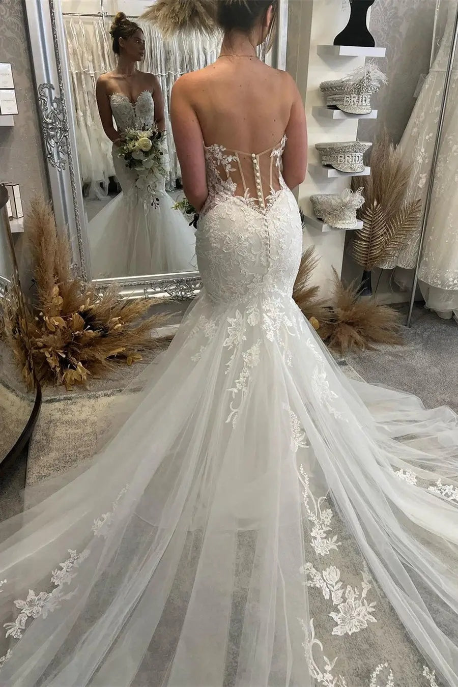 backless mermaid wedding dress DZ9623 Backless Wedding Dress Mermaid Sleeveless – TANYA BRIDAL