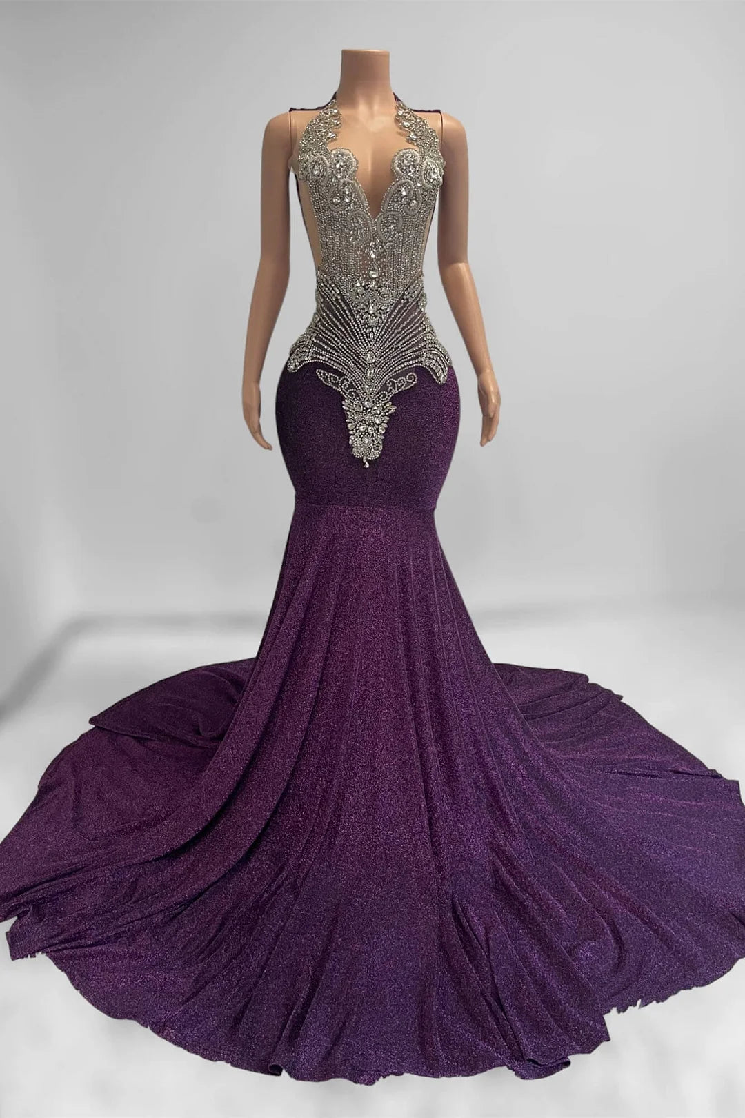 purple mermaid dress prom Purple Scoop Mermaid Prom Dress Sleeveless With Beadings Crystals – TANYA BRIDAL