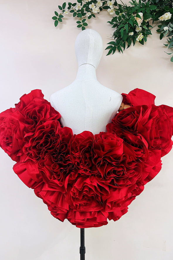 Red 3D Rose Flower Wedding Cape Luxury Bride Unique Wrap