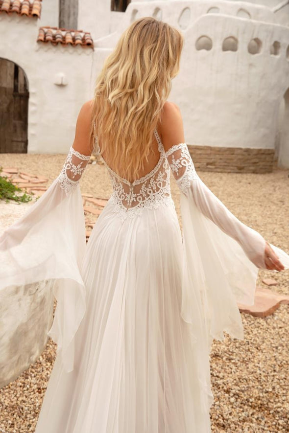 #DZ9439 Elegant Lace Chiffon A Line Wedding Dress