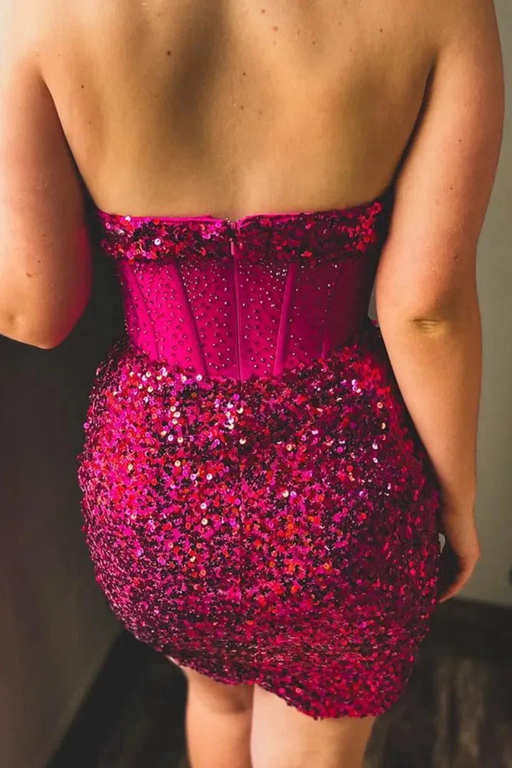 Fuchsia Strapless Sequins Corset Homecoming Dress – TANYA BRIDAL Fuchsia Strapless Sequins Corset Homecoming Dress – TANYA BRIDAL