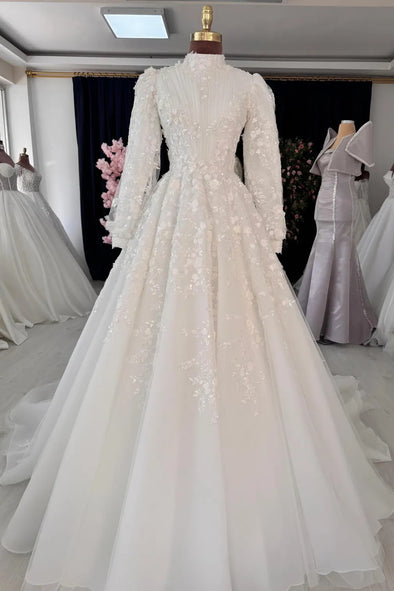 Modern 3d Lace Hijab Wedding Dress