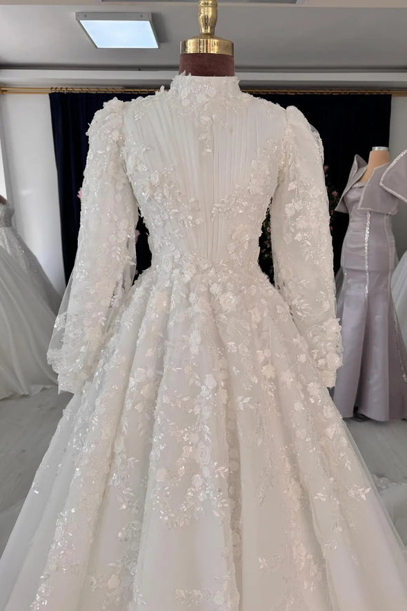 Modern 3d Lace Hijab Wedding Dress