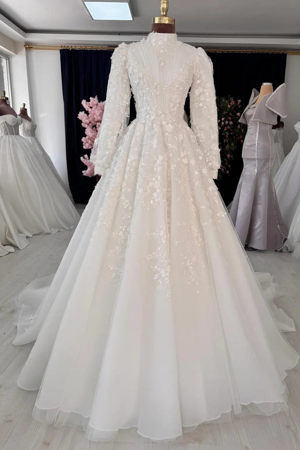 Modern 3d Lace Hijab Wedding Dress
